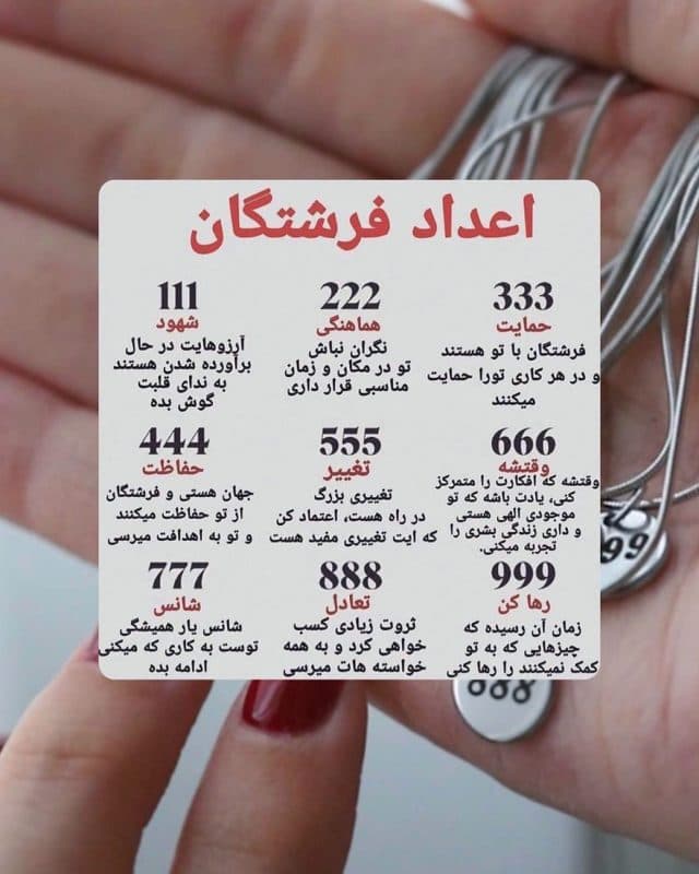 گردنبند اعداد فرشتگان (با زنجیر ماری ظریف) — تصویر ۲