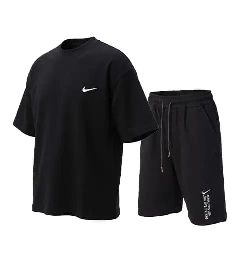 ست تیشرت و شلوارک مردانه باکسی ساده پنبه دو رو مشکی Nike مدل 50853