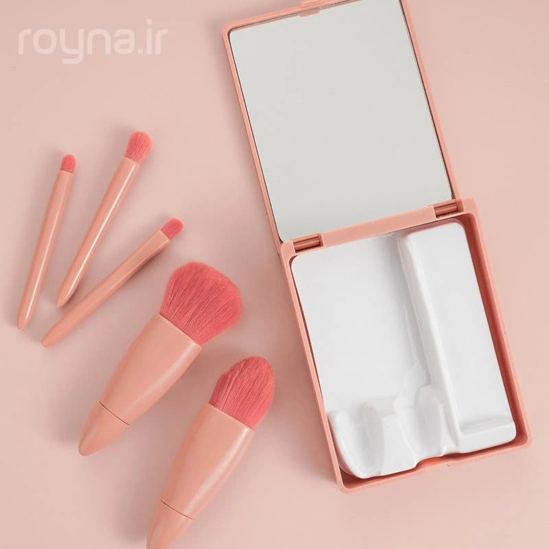 ست براش آرایشی 5 عددی آینه دار مدل دسته صدفی — تصویر ۲