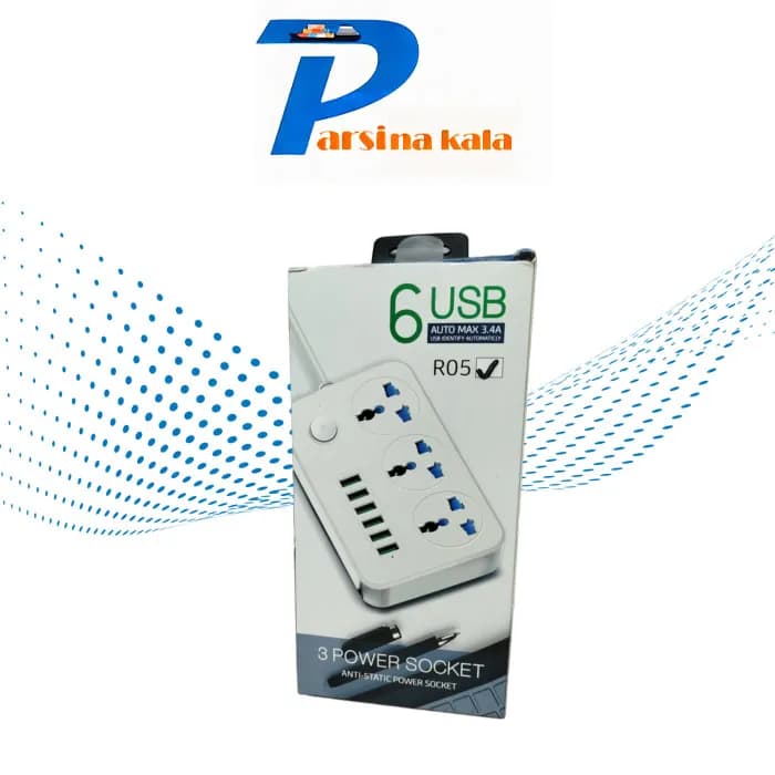 چند راهی برق USB 6 power strip-R05 — تصویر ۲