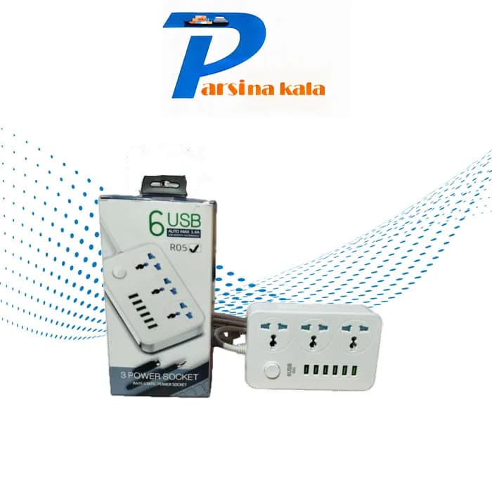 چند راهی برق USB 6 power strip-R05 — تصویر ۴