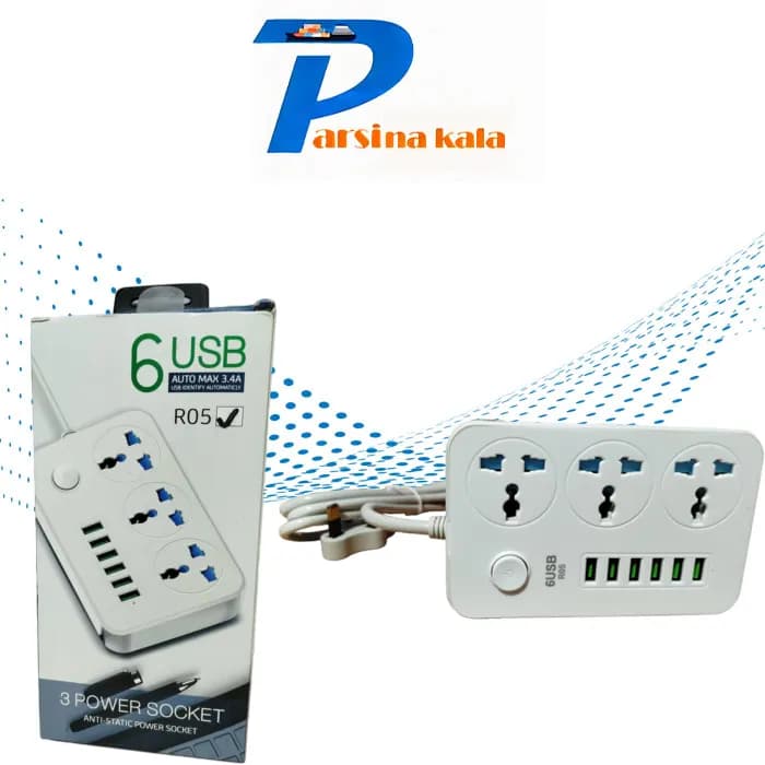 چند راهی برق USB 6 power strip-R05