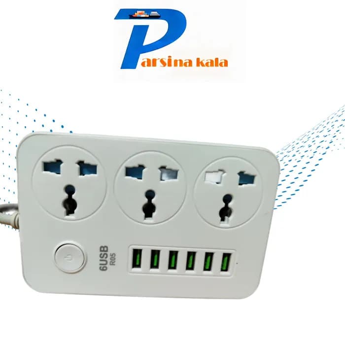 چند راهی برق USB 6 power strip-R05 — تصویر ۳
