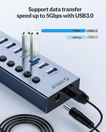هاب 7 پورت کلید دار USB 3.0 اوریکو مدل BT2U3-7AB — تصویر ۵