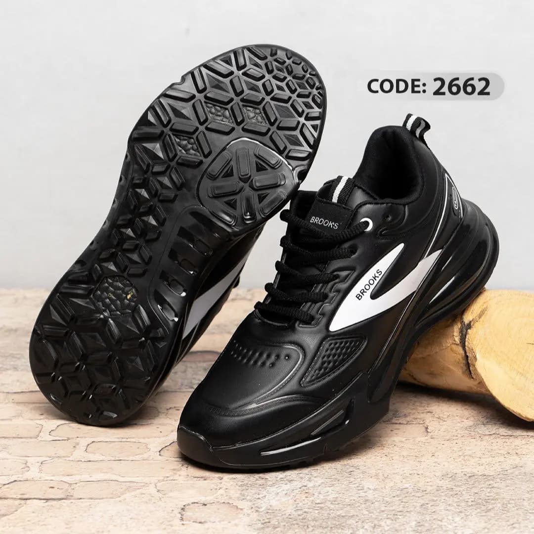 کتونی مشکی خط سفید بندی زیر مشکی ژله ای سایز بزرگ BROOKS (کد2662) — تصویر ۲