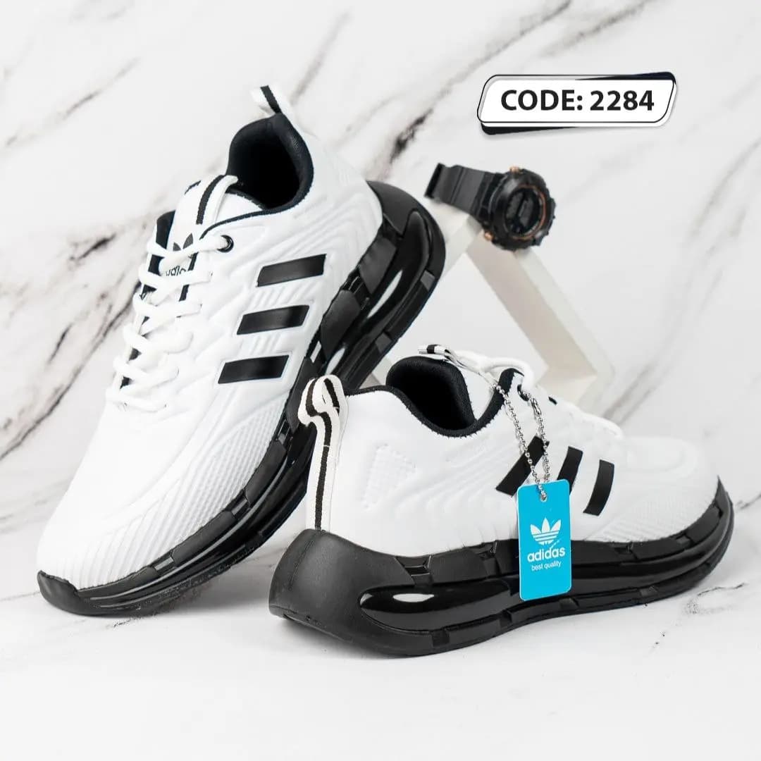 کتونی بنددار آدیداس سفید زیره ژله ای مشکی (کد 2284 ) — تصویر ۳