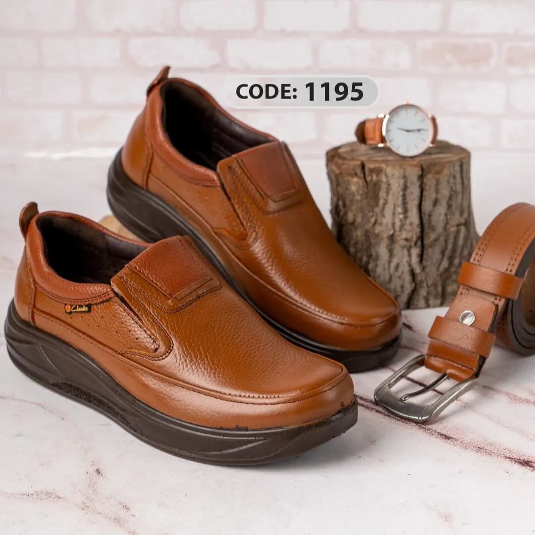 کفش مردانه چرم طبیعی clarks قهوه ای زیره قهوه ای سوخته ( کد 1195) — تصویر ۲
