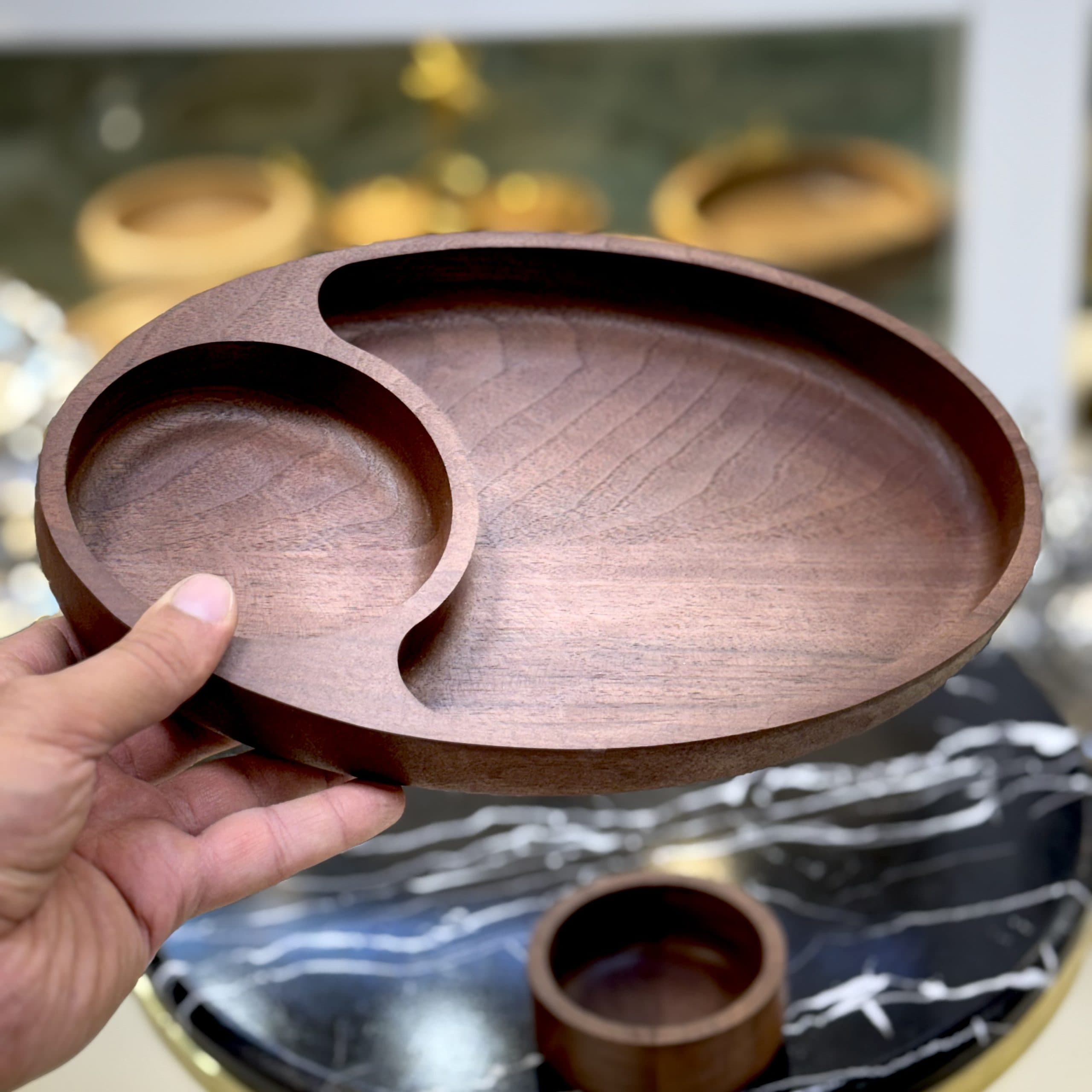 ظرف سرو چوبی تریتی treeti تیره بیضی 2 تکه کد B-2112 — تصویر ۳