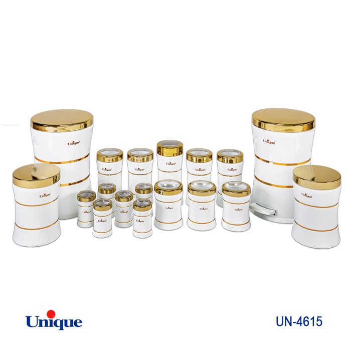 سرویس 18 پارچه کمر باریک سنباده ای سفید درب طلا یونیک کد UN-4615