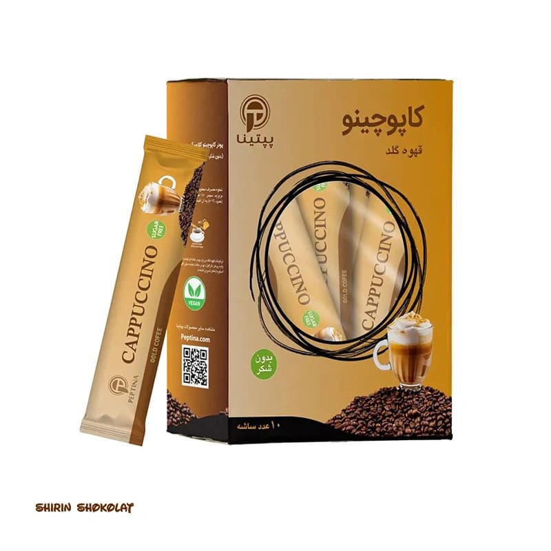 پودر کاپوچینو قهوه گلد بدون شکر پپتینا Peptina بسته 10 عددی