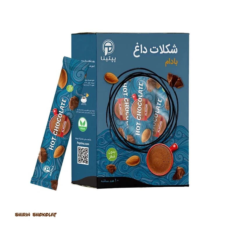 پودر شکلات داغ بدون شکر پپتینا Peptina با طعم بادام بسته 10 عددی