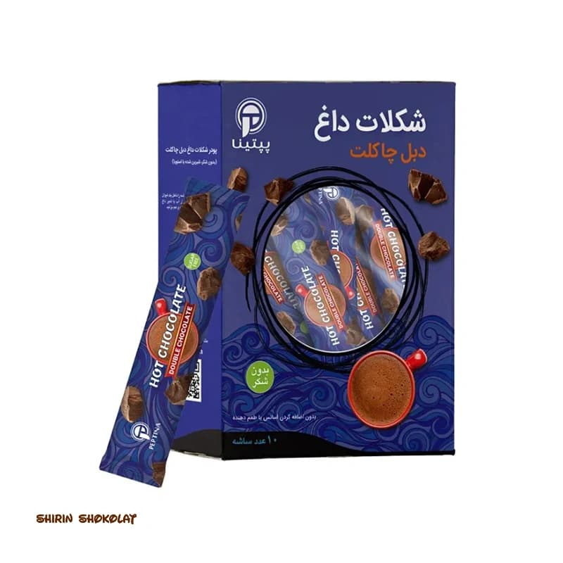 پودر شکلات داغ دبل چاکلت پپتینا Peptina حاوی استویا بسته 10 عددی