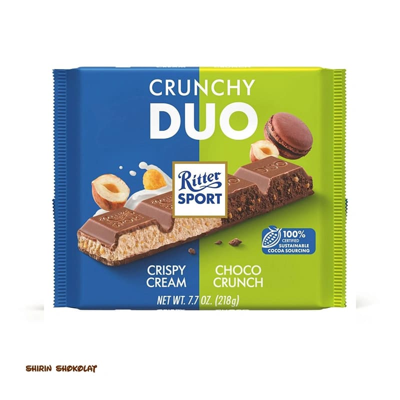 شکلات تخته ای مغزدار ریتر اسپرت Ritter Sport سری Duo وزن 218 گرم — تصویر ۲