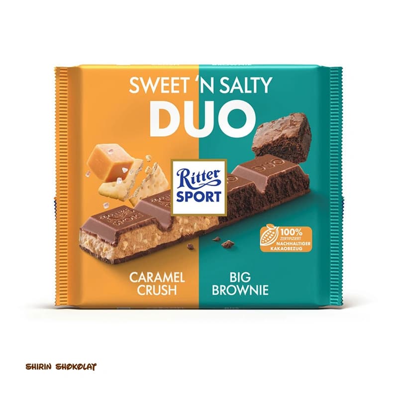 شکلات تخته ای مغزدار ریتر اسپرت Ritter Sport سری Duo وزن 218 گرم — تصویر ۴
