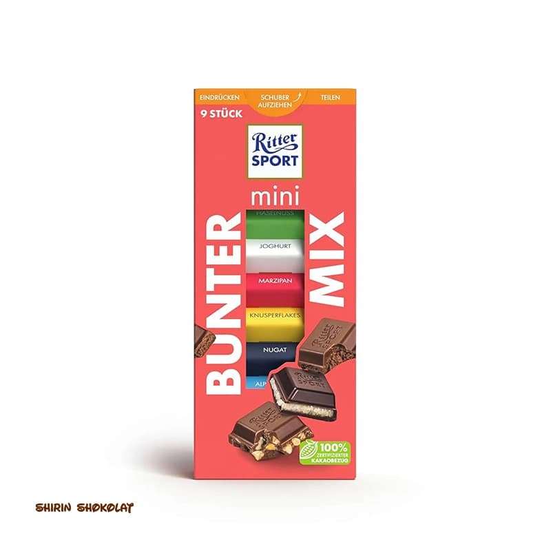 شکلات مینی میکس مغزدار ریتر اسپرت Ritter Sport در 3 طعم
