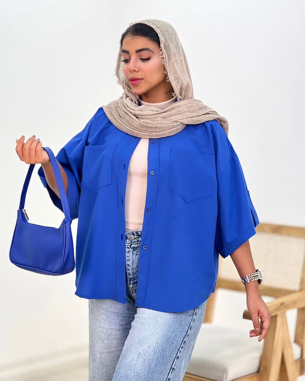 مانتو شوميزي نيلي T كد 681578 — تصویر ۵