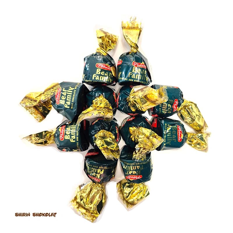 شکلات شیری مغزدار پوبدا Pobeda مدل Bear family پک 250 گرمی — تصویر ۲