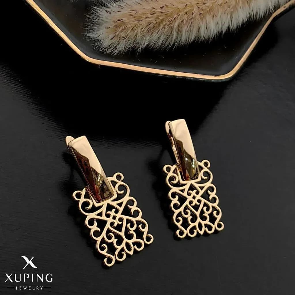 گوشواره آویز طرح طلا مجلسی مشبک ژوپینگ کد ۲۷۶۲