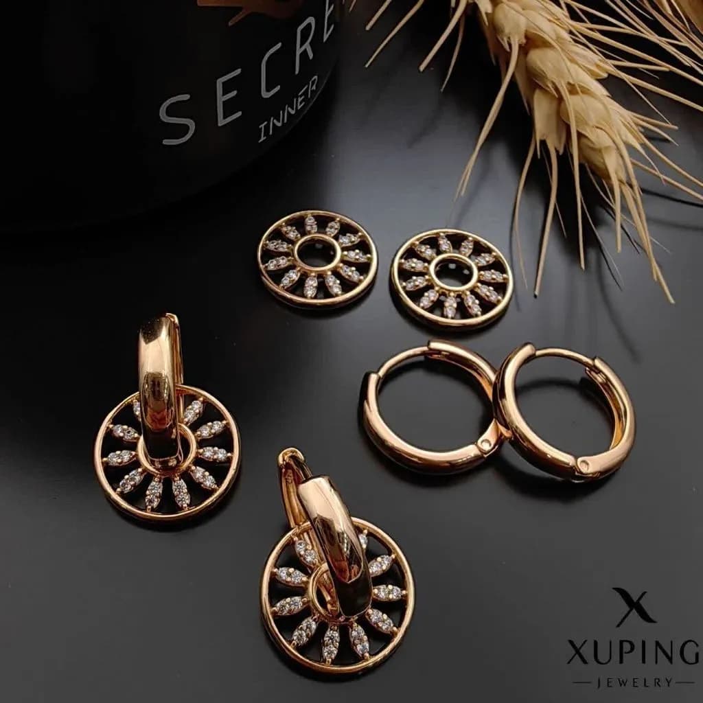 گوشواره طرح گل خورشیدی آویز ژوپینگ کد 3502