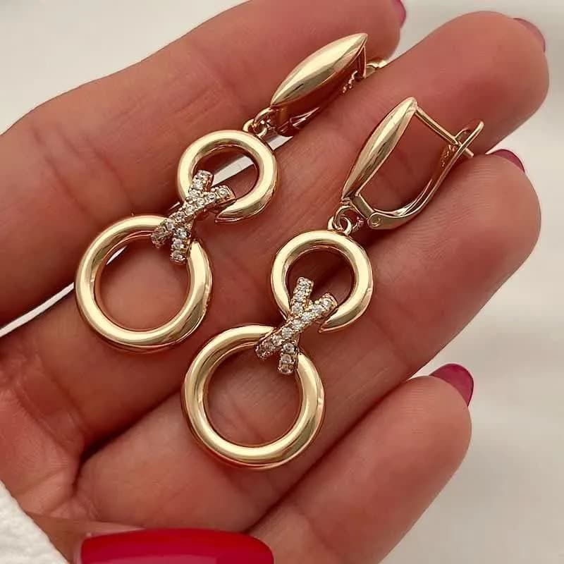 گوشواره آویز رنگ ثابت طرح بی نهایت دو حلقه ژوپینگ کد 3359
