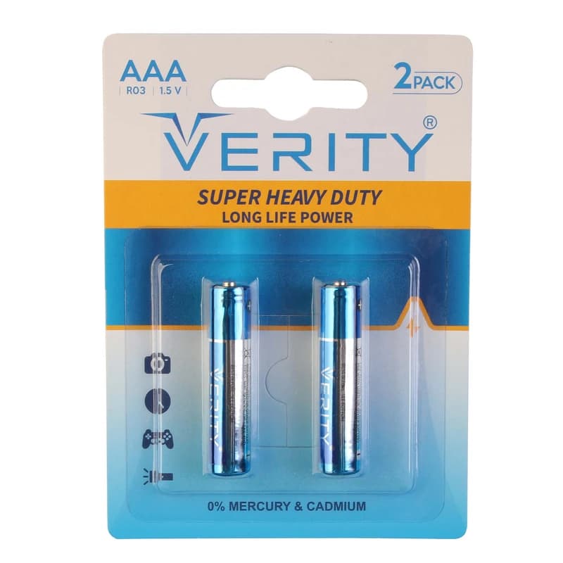 باتری نیم قلمی وریتی مدل Super Heavy Duty Long Life Power بسته 2 عددی | Verity AAA Super Heavy Duty Long Life