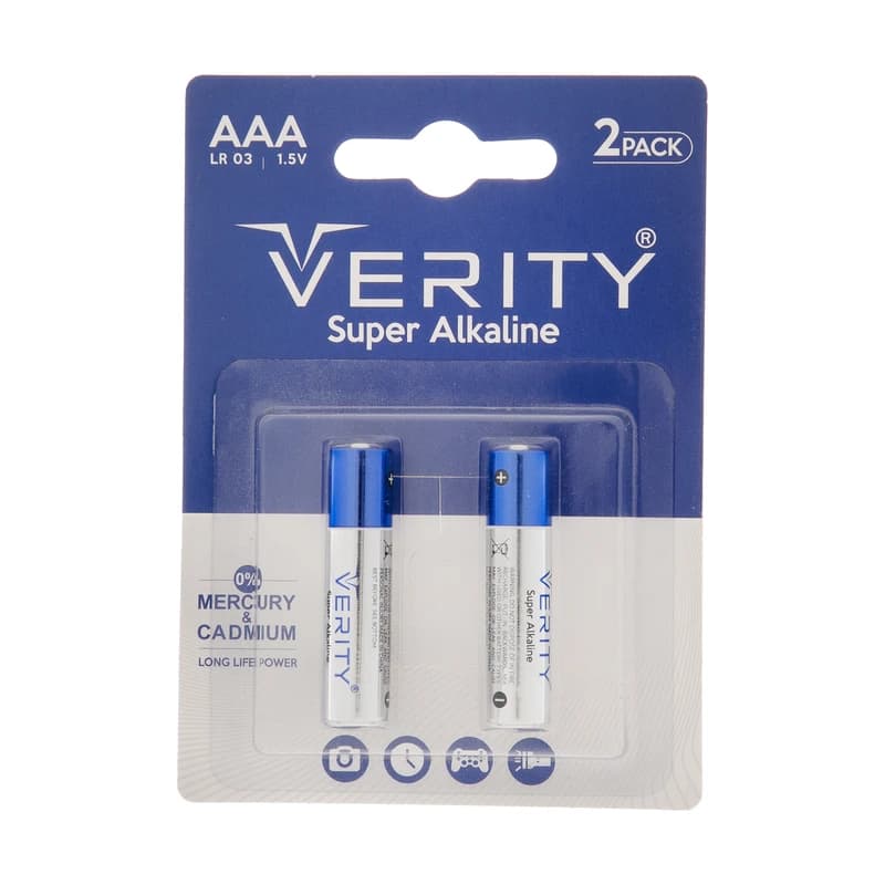 باتری نیم قلمی وریتی مدل LR03-S Super Alkaline بسته 2 عددی | Verity AAA LR03-S Super Alkaline