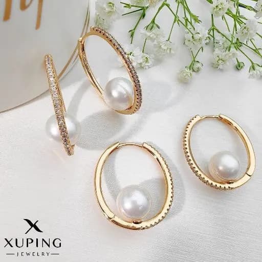 گوشواره ژوپینگ مدل حلقه ای بیضی مرواریدی رنگ ثابت کد ۱۶۶۹