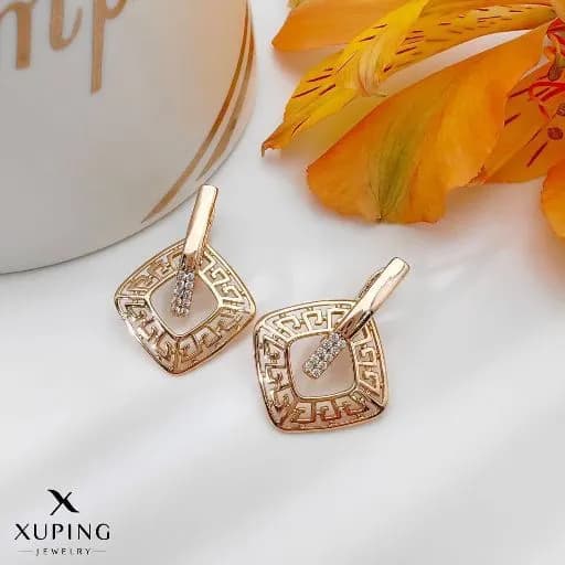 گوشواره ورساچه مربعی آبکاری طلا ژوپینگ کد 1203