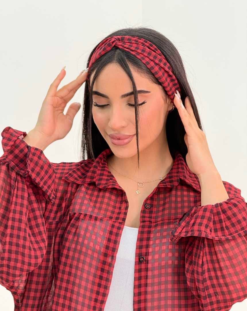 شوميز عروسكي چهارخونه+هدبند كد 7062 — تصویر ۳