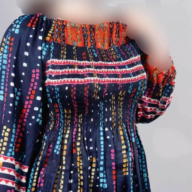 پیراهن ساحلی سینه کش آستین دار هندی اطلس — تصویر ۵