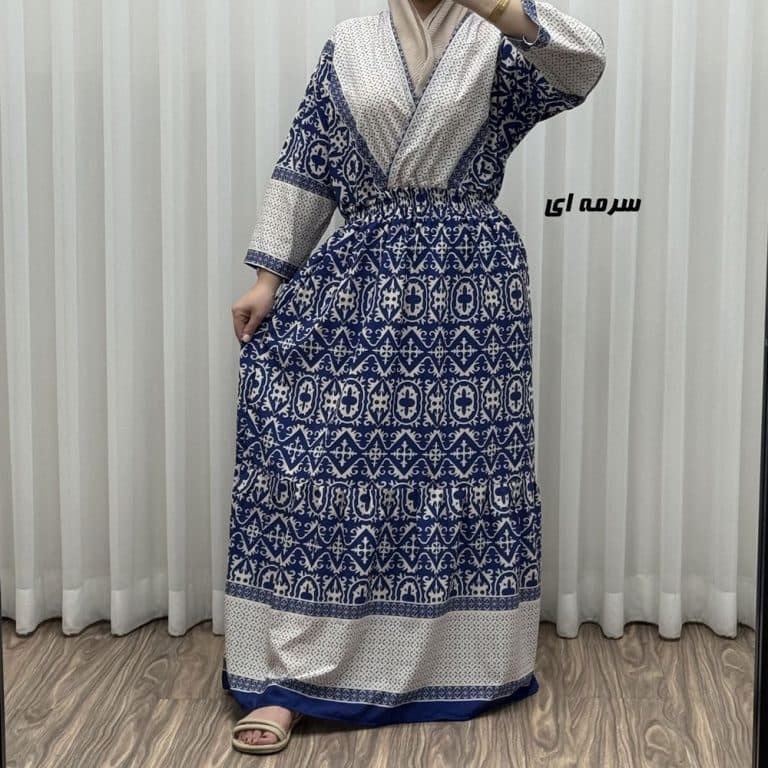 پیراهن فلور بوگاتی چپ و راستی مدل جاجیم کد R1843 — تصویر ۳