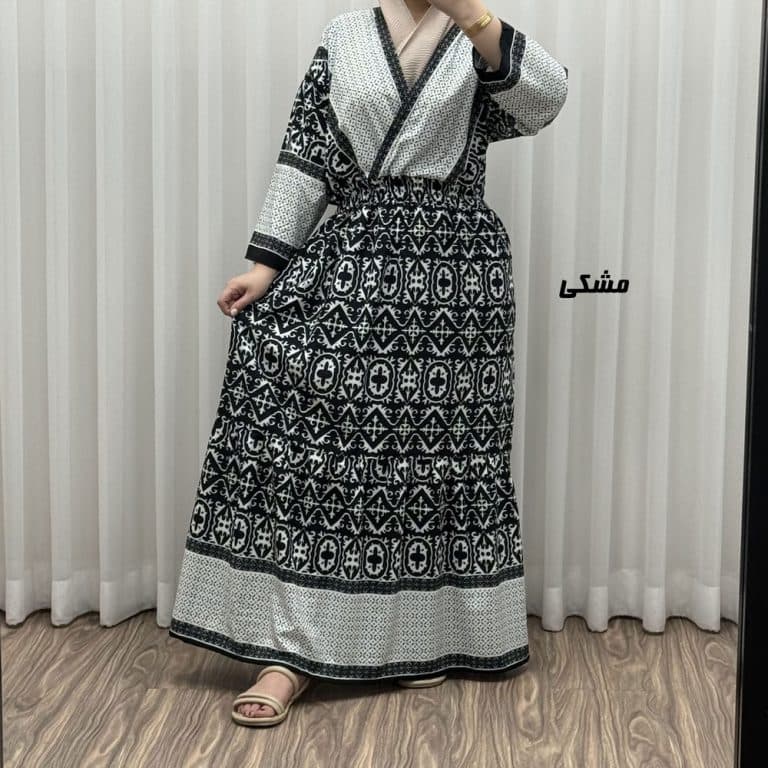 پیراهن فلور بوگاتی چپ و راستی مدل جاجیم کد R1843 — تصویر ۴