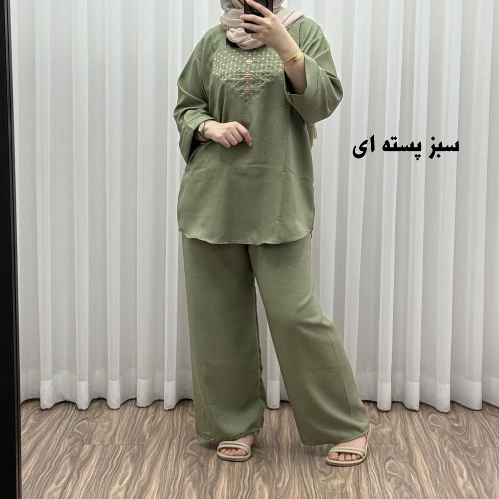 ست بلوز شلوار گلدوزی مدل آلنای کد 1639 — تصویر ۱۲