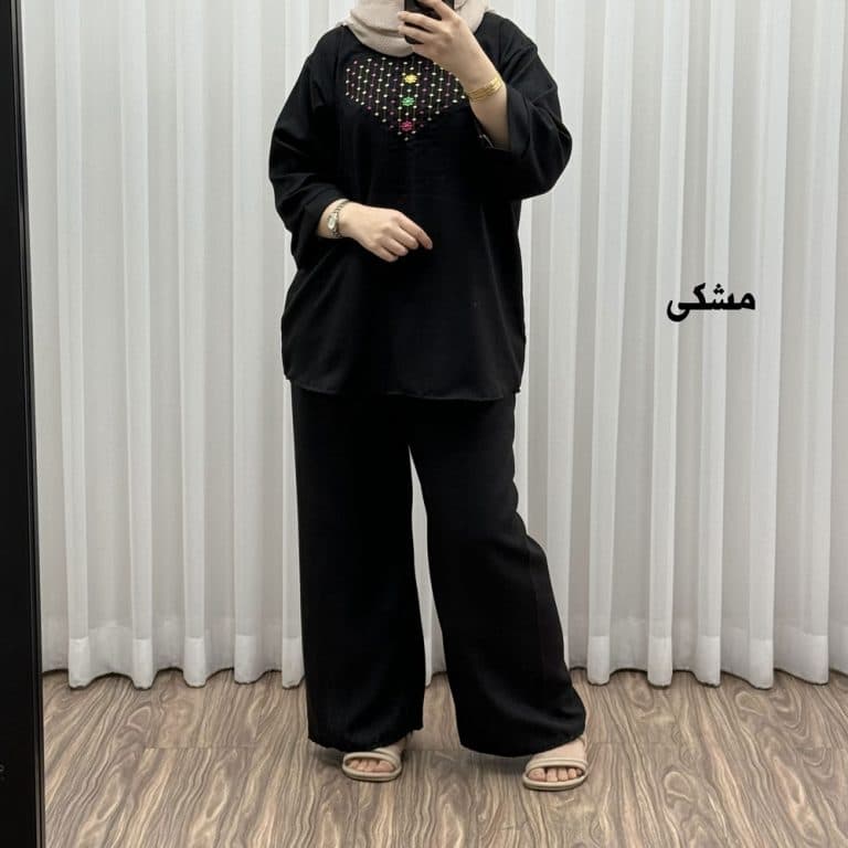 ست بلوز شلوار گلدوزی مدل آلنای کد 1639 — تصویر ۵