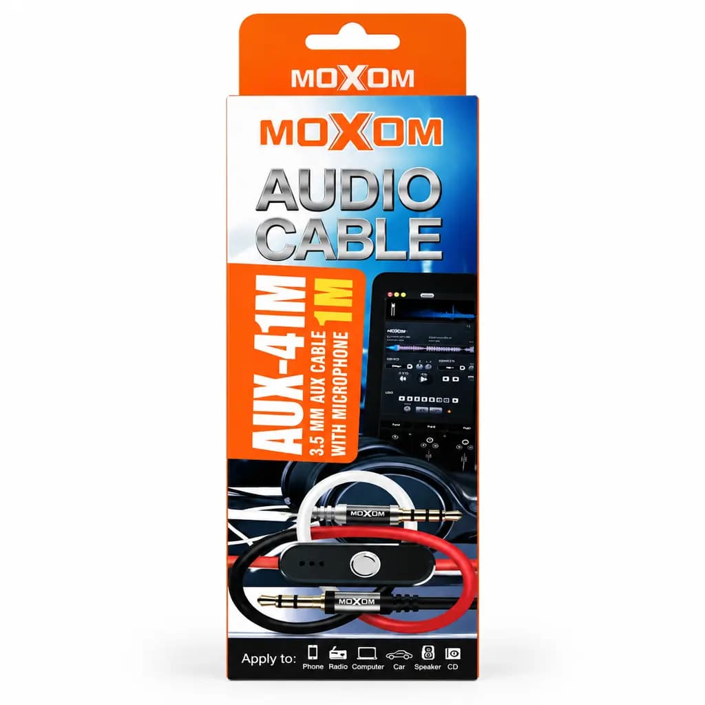 کابل AUX میکروفن دار موکسوم مدل MOXOM AUX-41M اورجینال