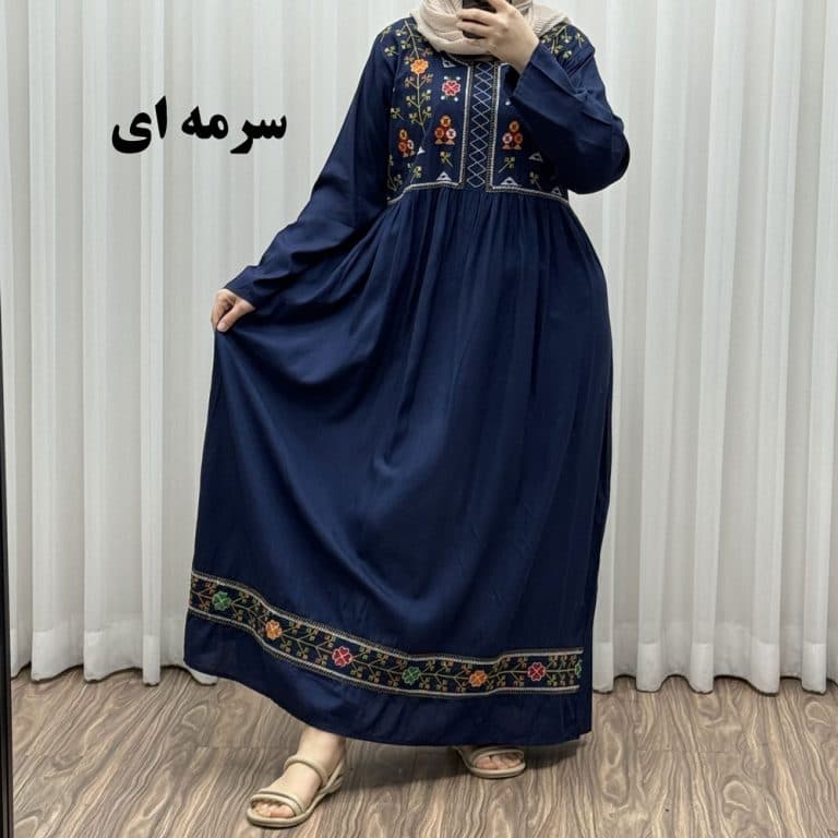 پیراهن نخی هندی مدل سلن گلدوزی 1629 — تصویر ۲