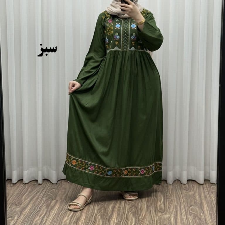 پیراهن نخی هندی مدل سلن گلدوزی 1629 — تصویر ۳