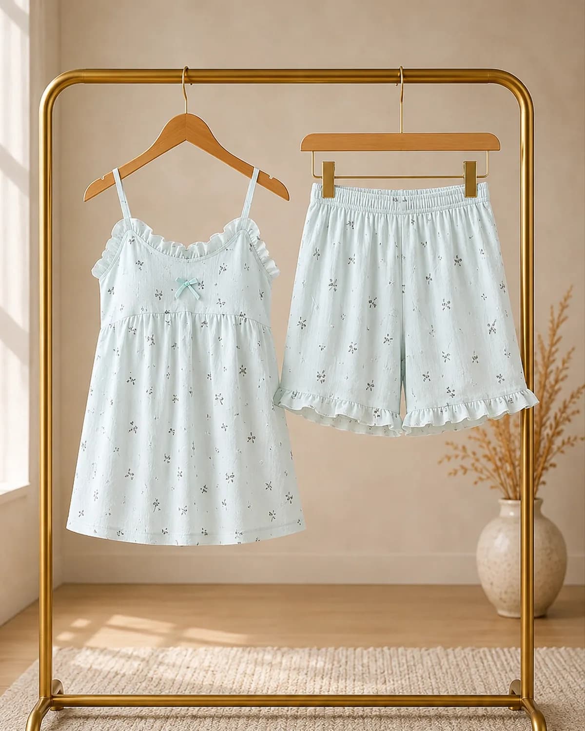 تاپ و شورتک زنانه کاپ‌دار نخ موسلین کد ۱۰۳۶