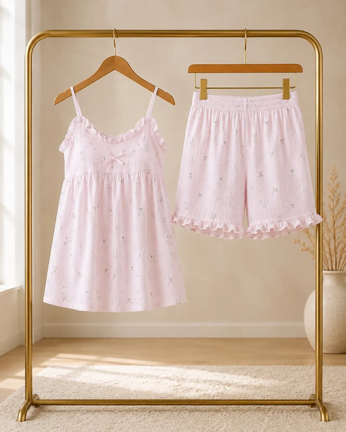 تاپ و شورتک زنانه کاپ‌دار نخ موسلین کد ۱۰۳۵