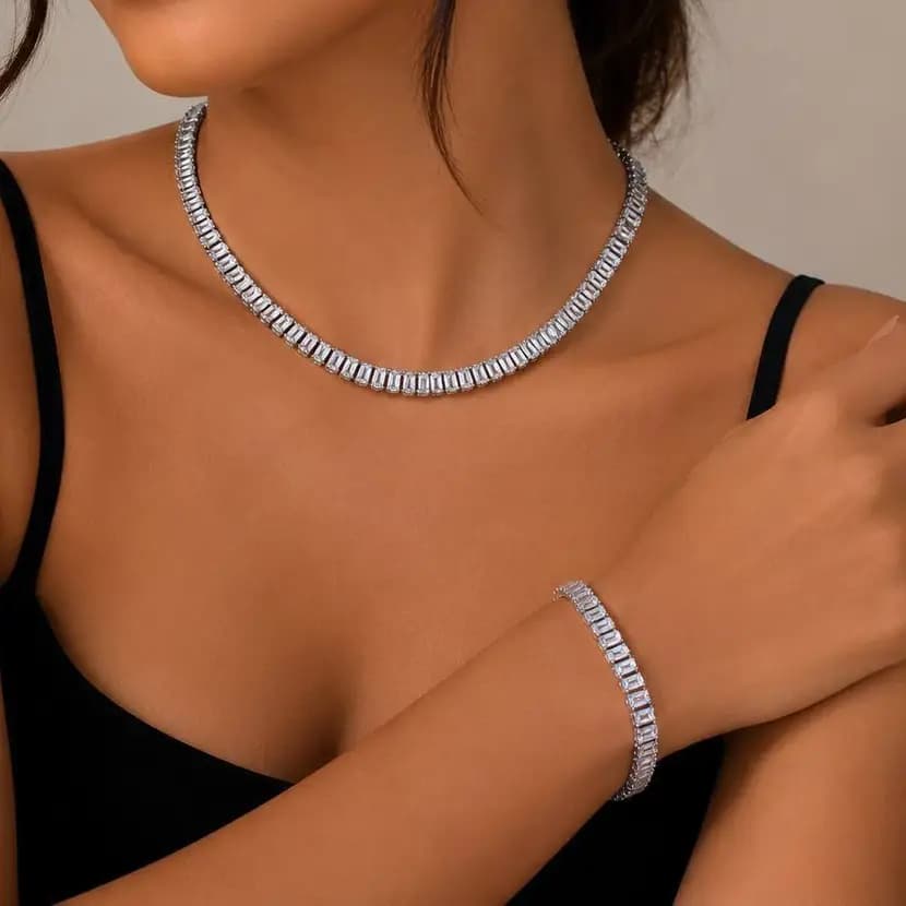 گردنبند و دستبند زنانه و دخترانه جواهری طرح تنیسی رنگ ثابت کد eel — تصویر ۵