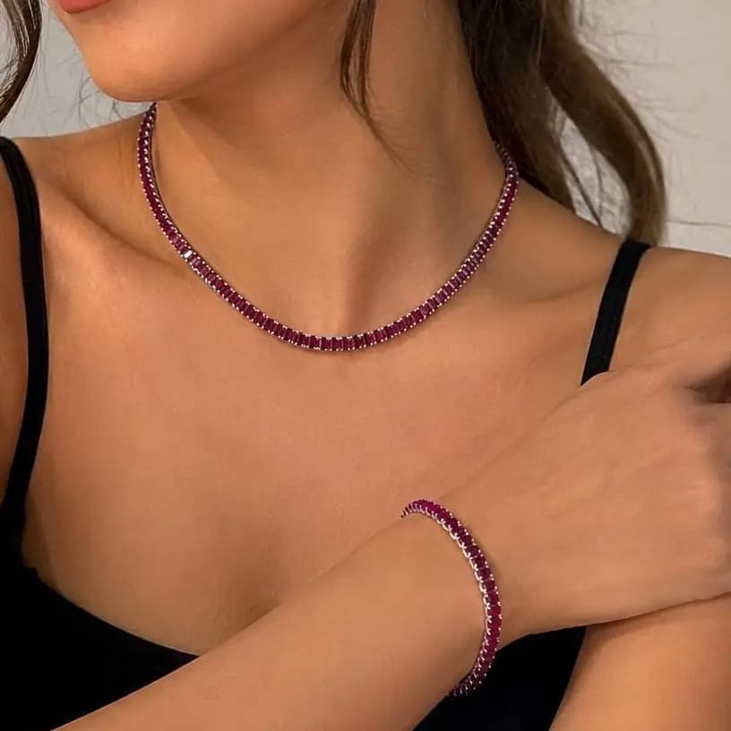 گردنبند و دستبند زنانه و دخترانه جواهری طرح تنیسی رنگ ثابت کد eel — تصویر ۸