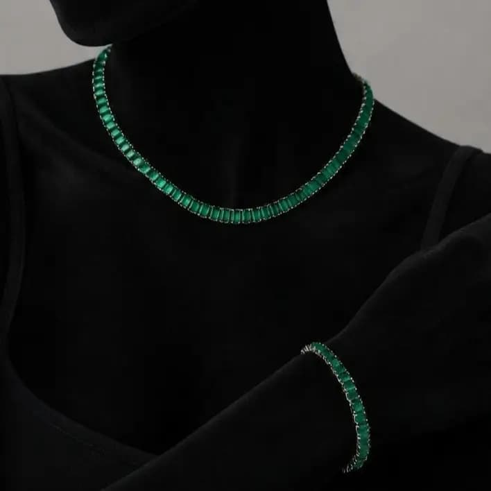 گردنبند و دستبند زنانه و دخترانه جواهری طرح تنیسی رنگ ثابت کد eel