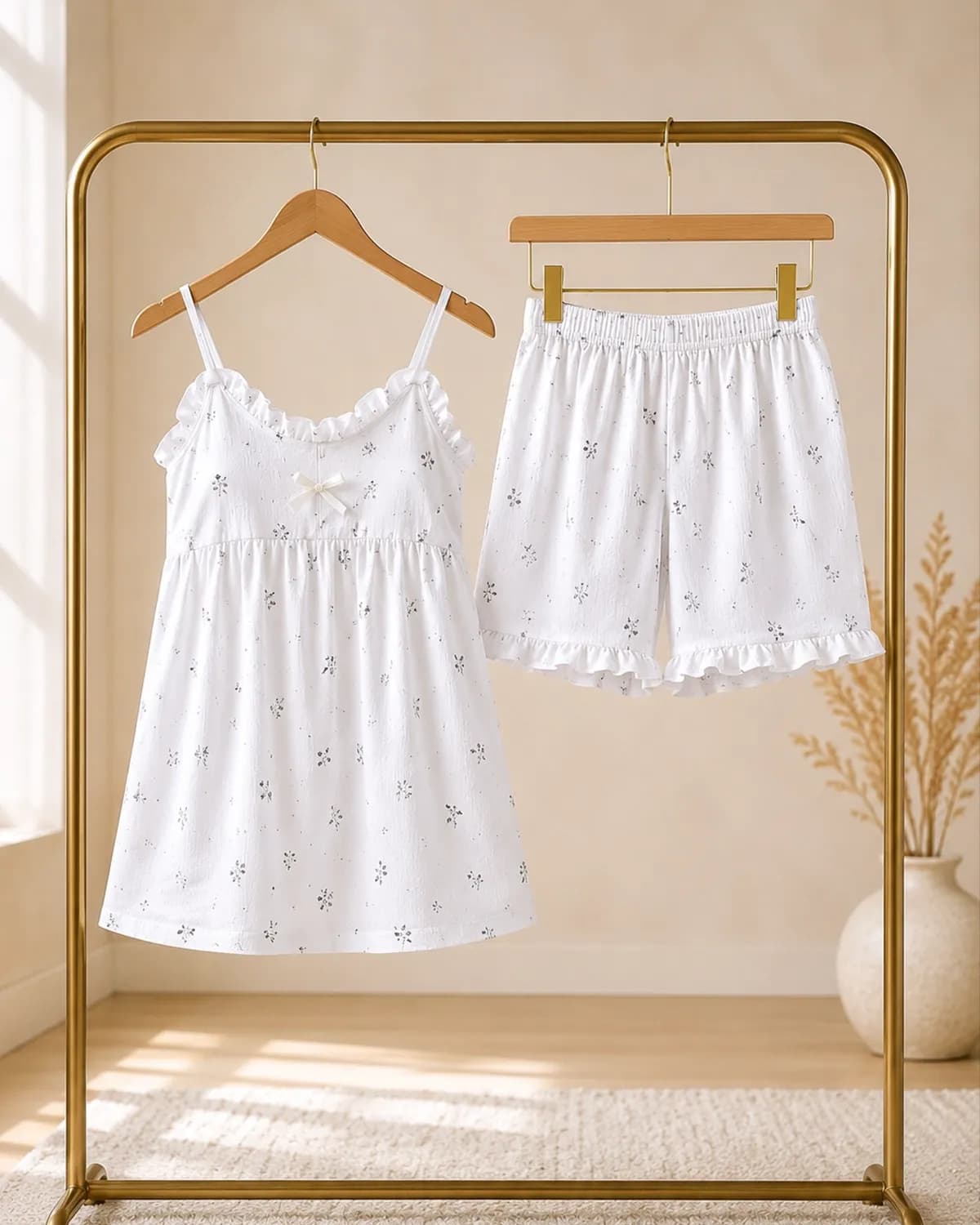 تاپ و شورتک زنانه کاپ‌دار نخ موسلین کد ۱۰۳۴
