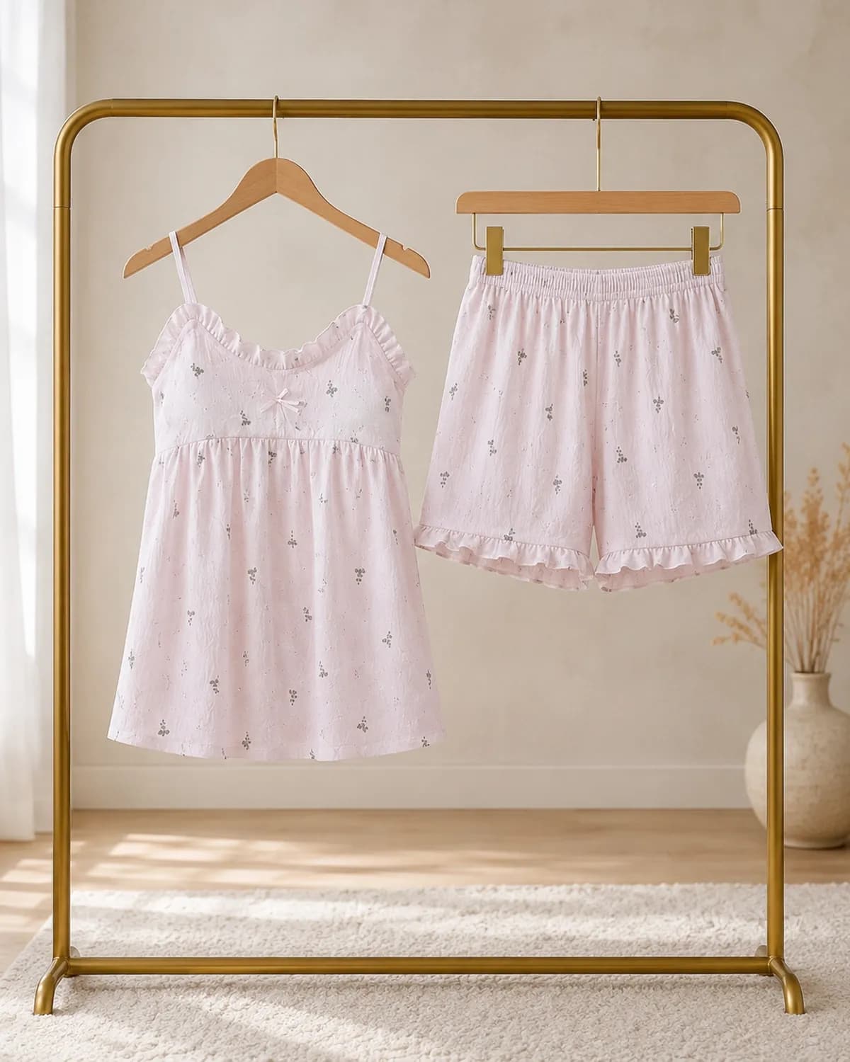 تاپ و شورتک زنانه کاپ‌دار نخ موسلین کد ۱۰۳۳