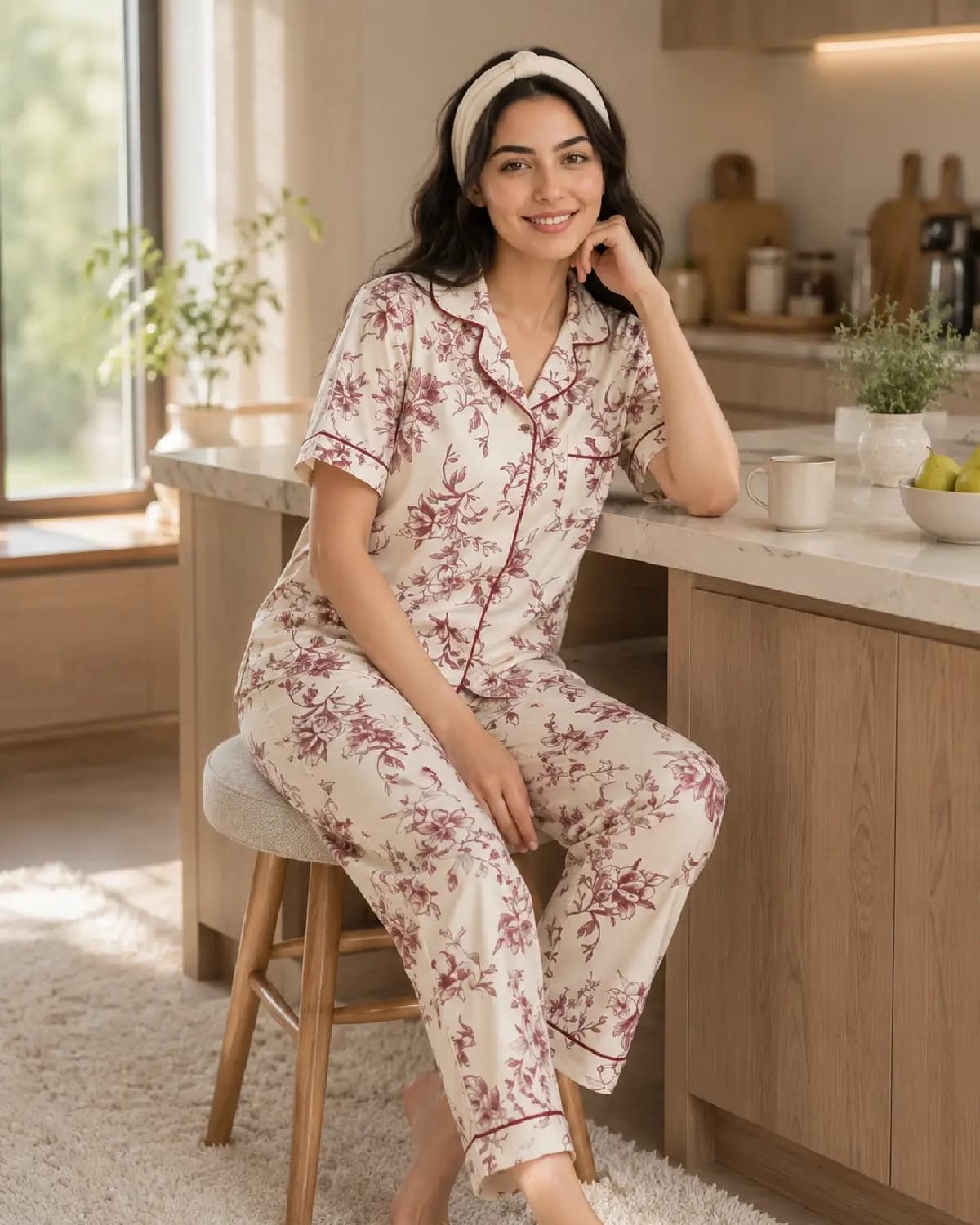 بلوز و شلوار زنانه جلو باز نخ پنبه کد ۱۰۶۵