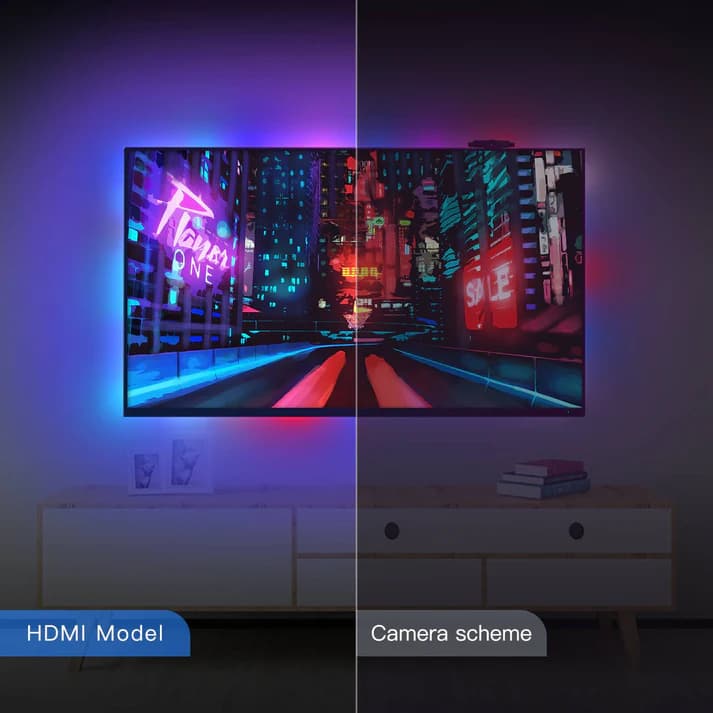 نورپردازی پس‌زمینه تلویزیون هوشمند وای‌فای همراه با جعبه همگام‌ساز HDMI | مدل WLS-CL-TV65-EU-MS — تصویر ۲