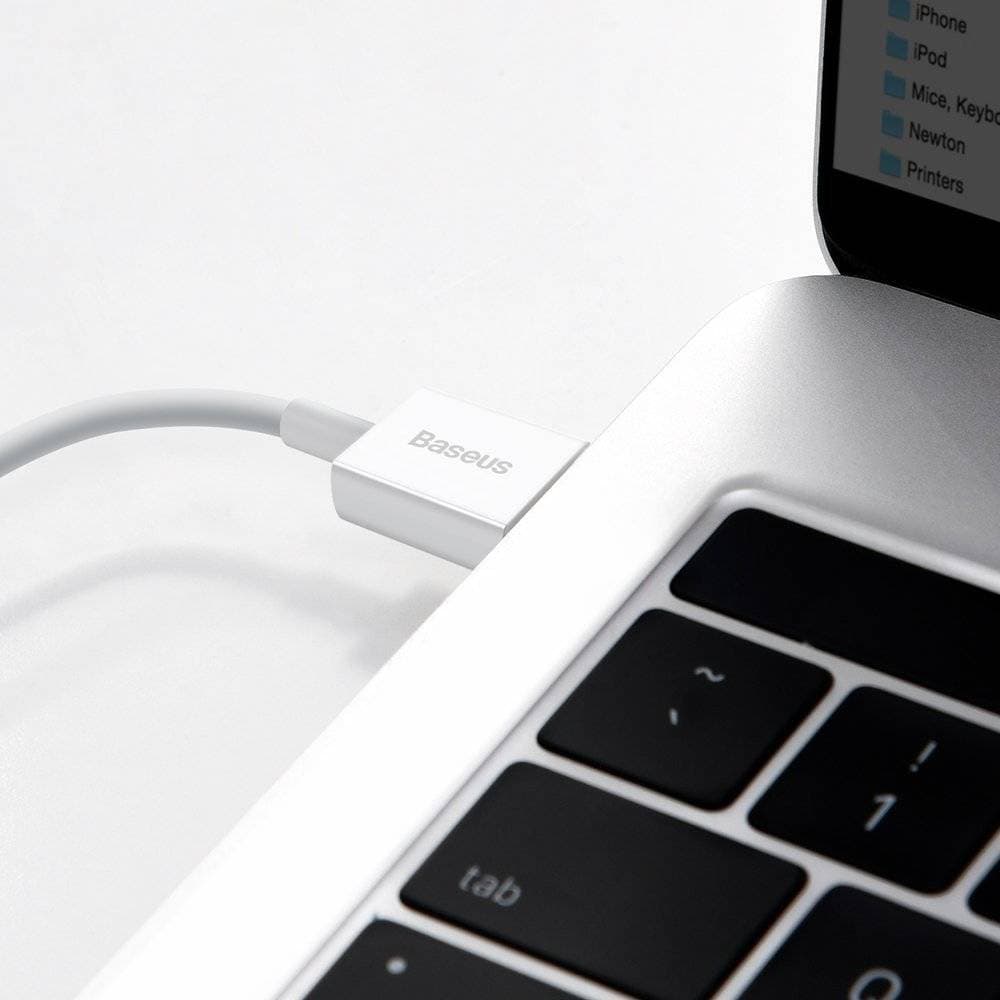 کابل شارژ سریع و انتقال داده لایتنینگ بیسوس رنگ سفید مدل USB to iP 2.4A 1m — تصویر ۶