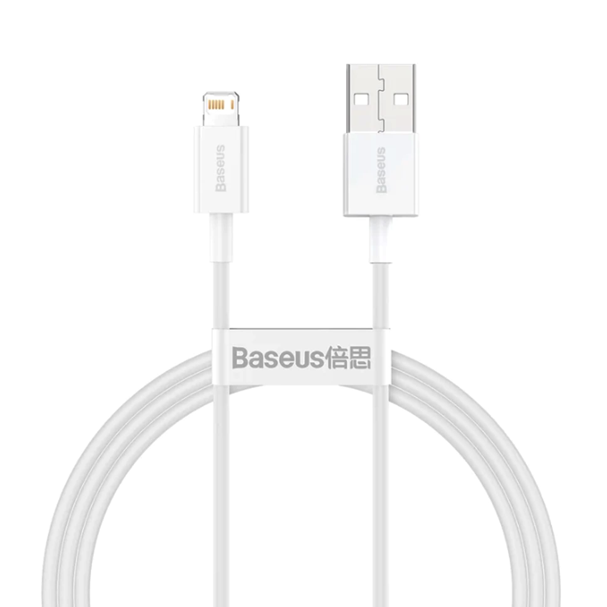 کابل شارژ سریع و انتقال داده لایتنینگ بیسوس رنگ سفید مدل USB to iP 2.4A 1m