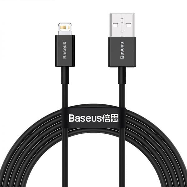 کابل شارژ سریع و انتقال داده لایتنینگ بیسوس رنگ مشکی مدل USB to iP 2.4A 1m