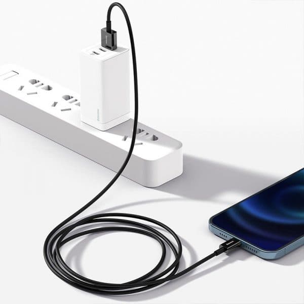 کابل شارژ سریع و انتقال داده لایتنینگ بیسوس رنگ مشکی مدل USB to iP 2.4A 1m — تصویر ۳